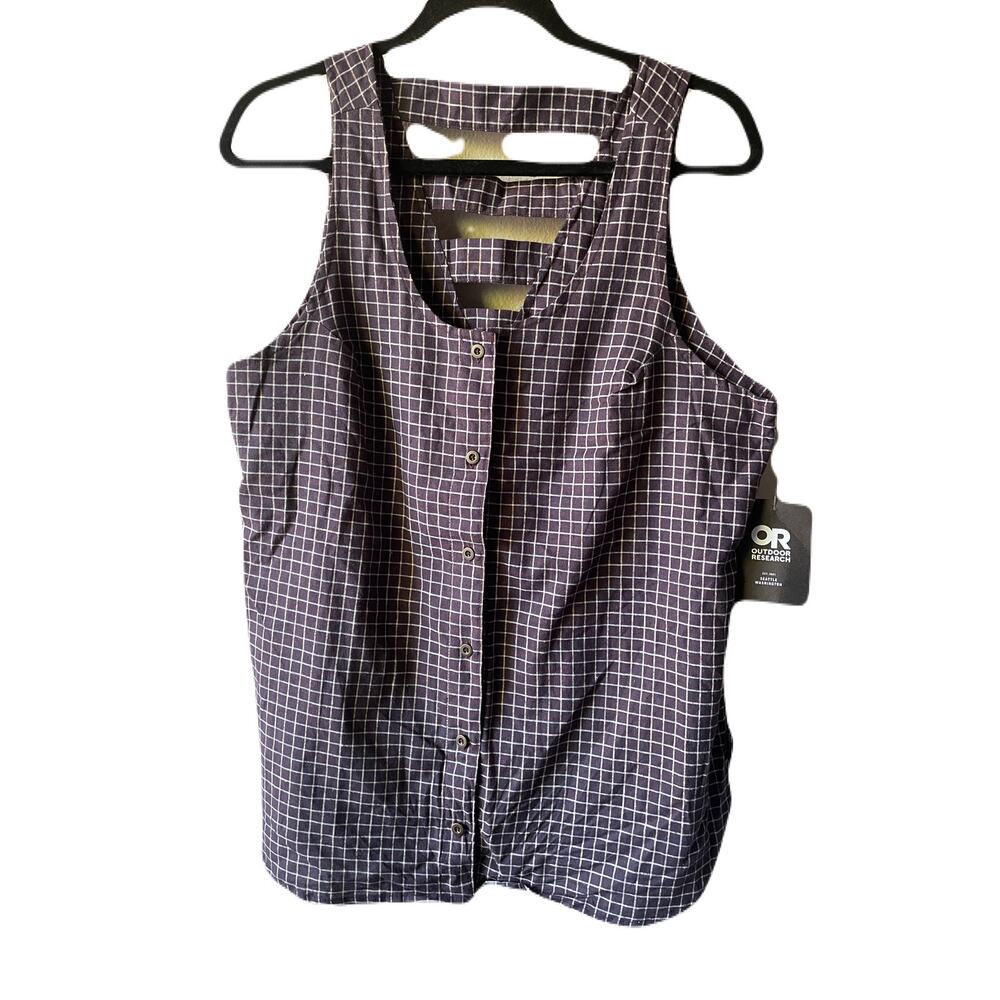 Outdoor Research OR Womens Tank Navy Plaid Button Organic Cotton NWT Size L